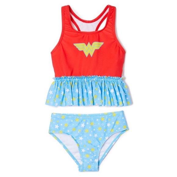 Wonder Woman Blue & Red Tankini Swimsuit Set 2T - Picture 1 of 5